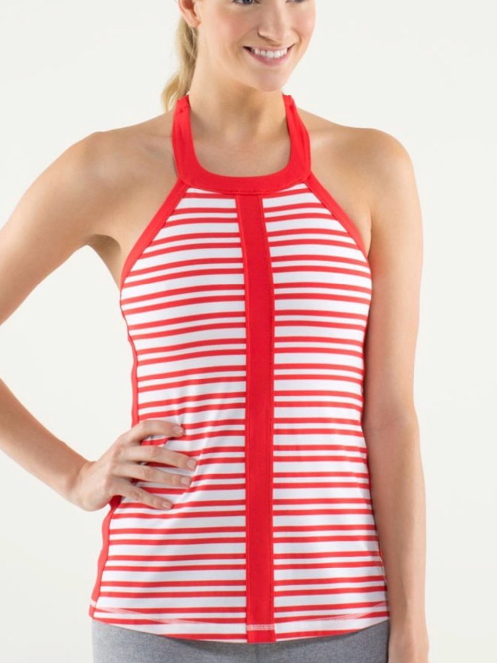 Lululemon Red & White Striped Halter Tank Top